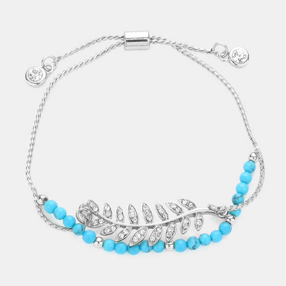 iLLASPARKZ Crystal Leaf Charm Layered Pull Tie Bracelet