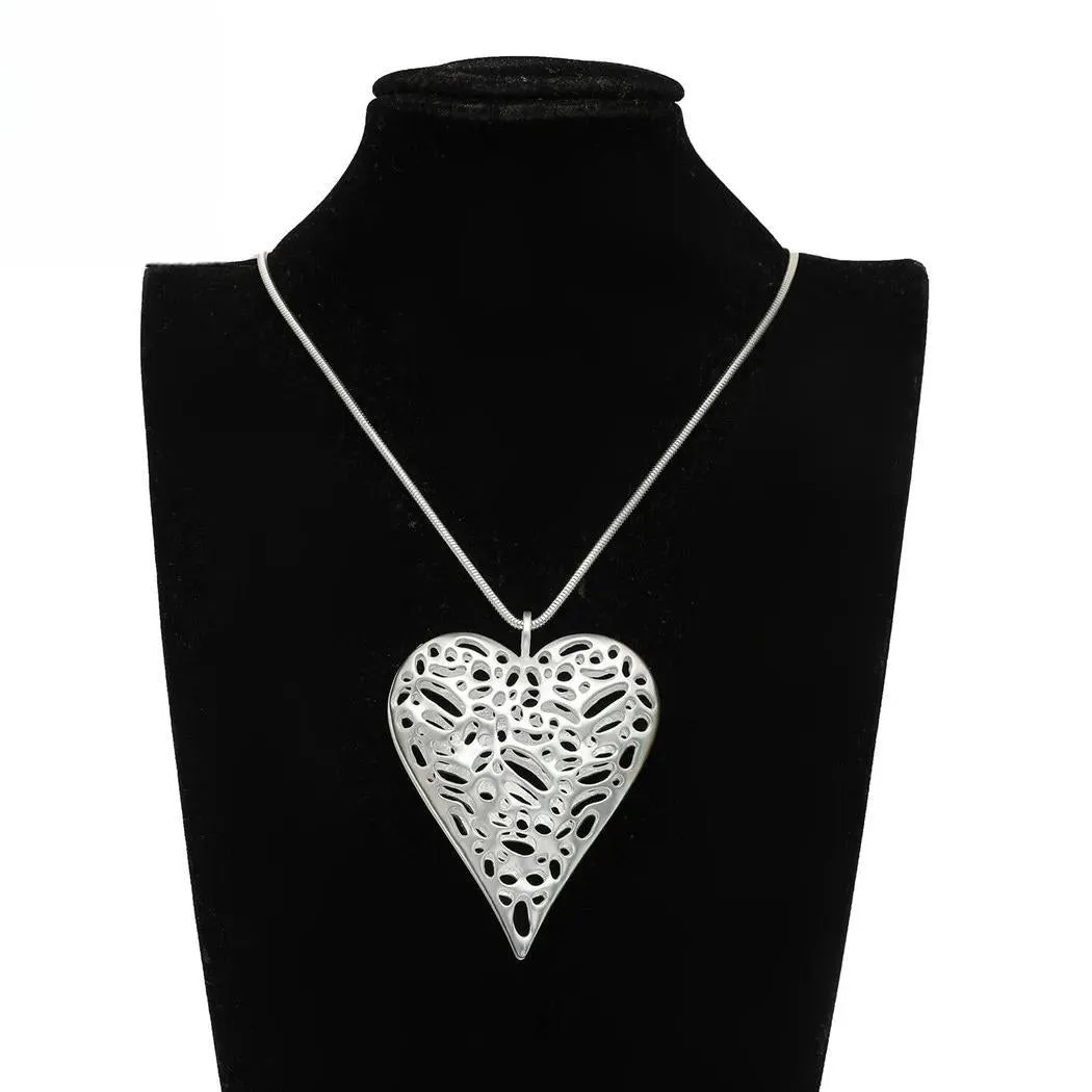 Korean Fashion Hollow Heart Long Pendants Chains Suspension Necklace