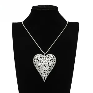 Korean Fashion Hollow Heart Long Pendants Chains Suspension Necklace