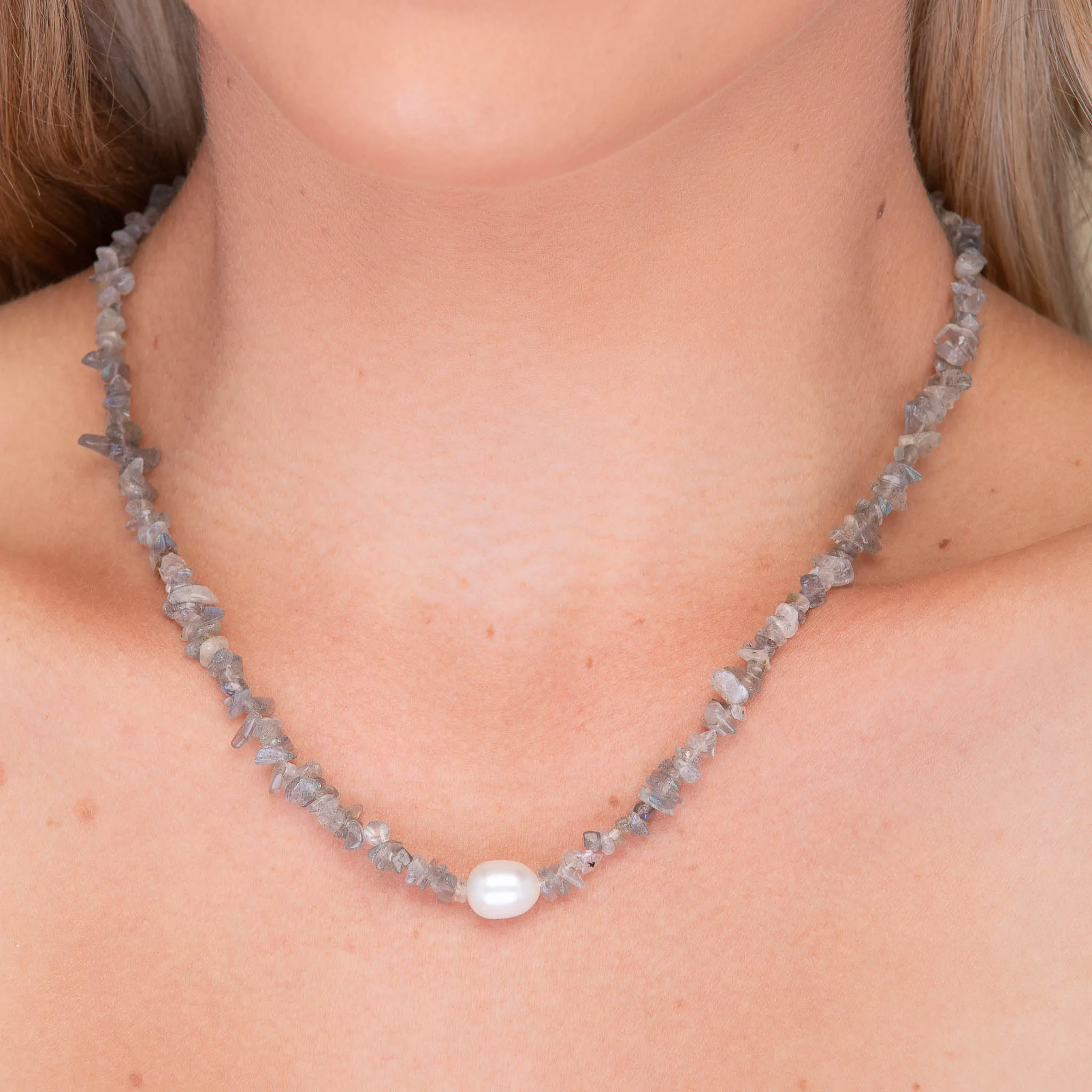 Labradorite Stone Pearl Necklace
