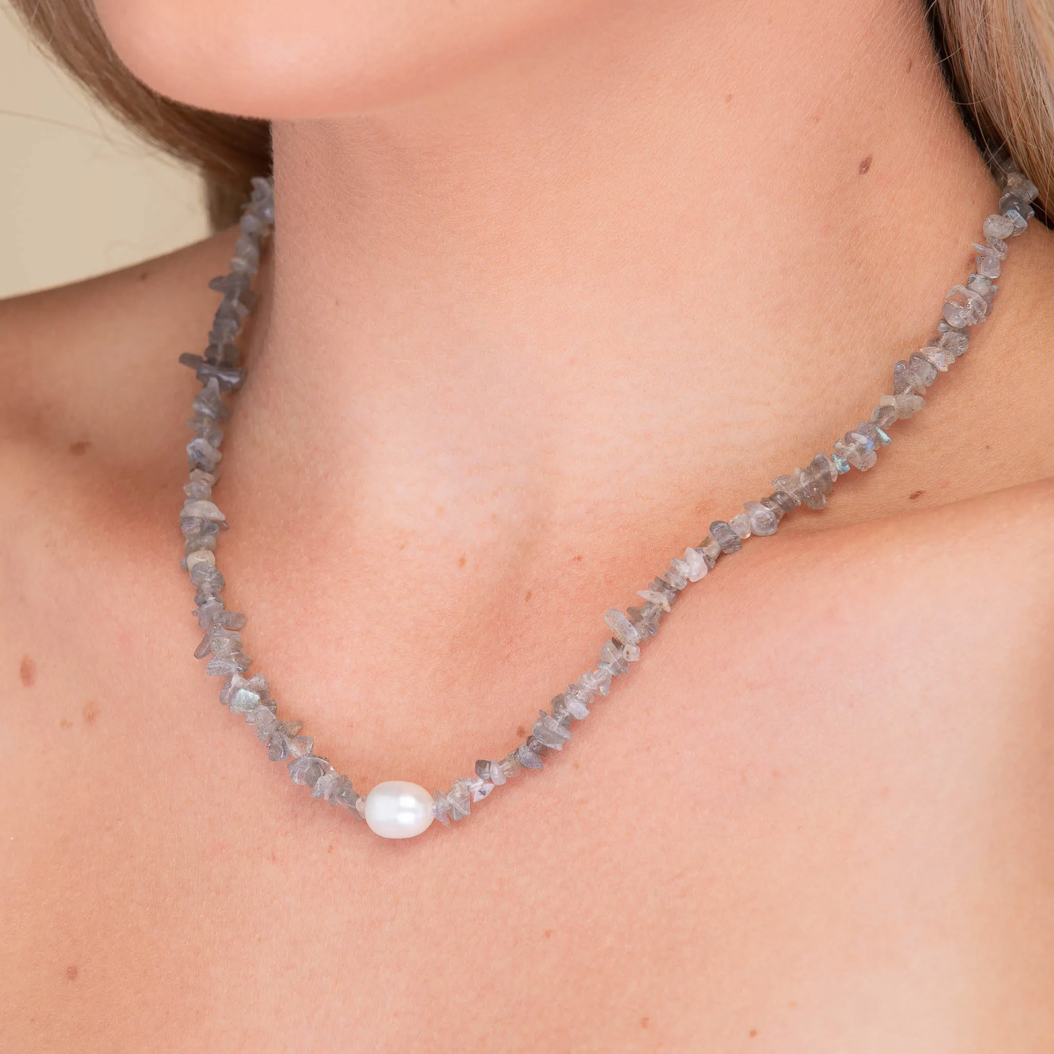 Labradorite Stone Pearl Necklace