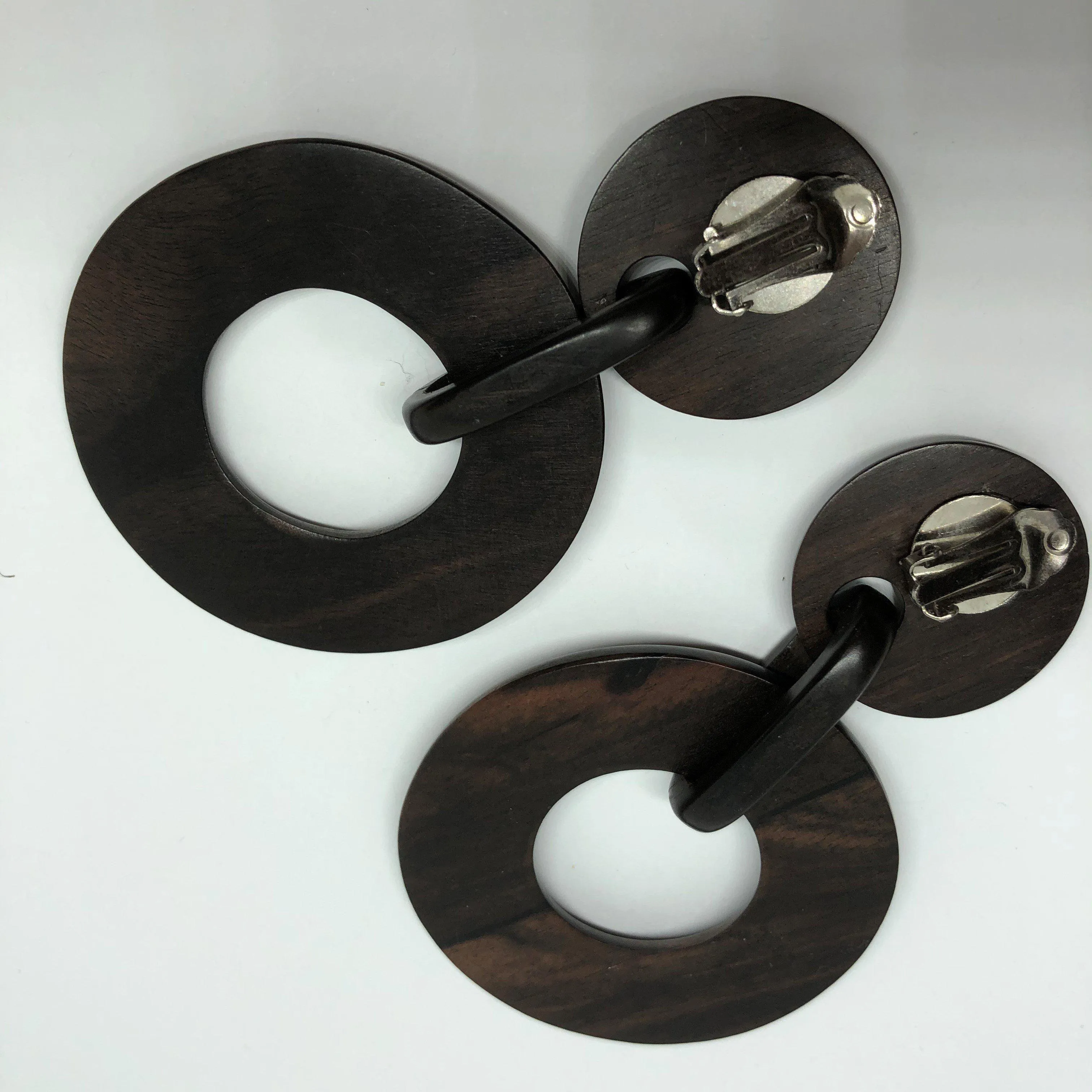 Large Laminated Wood Clip On Earrings