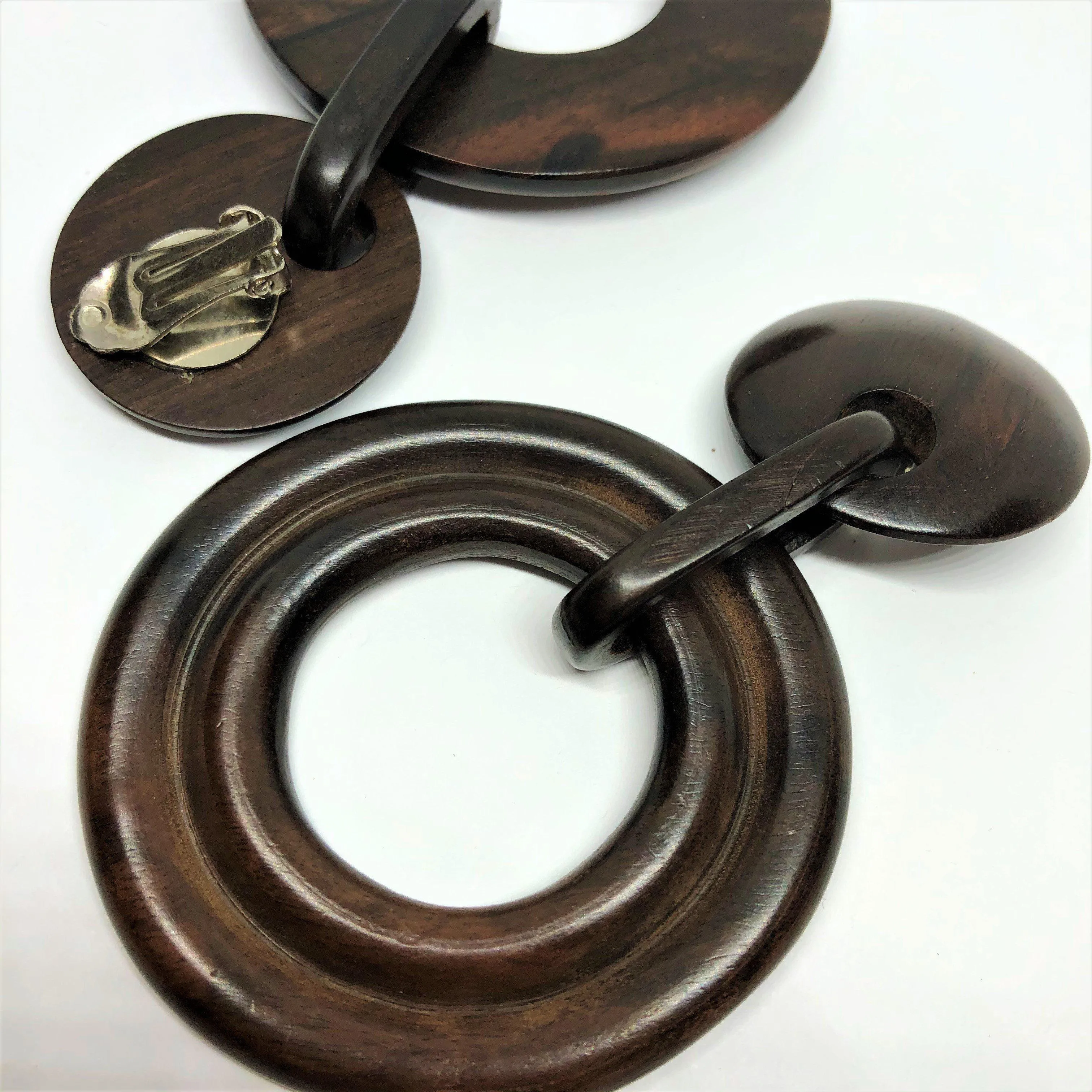 Large Laminated Wood Clip On Earrings