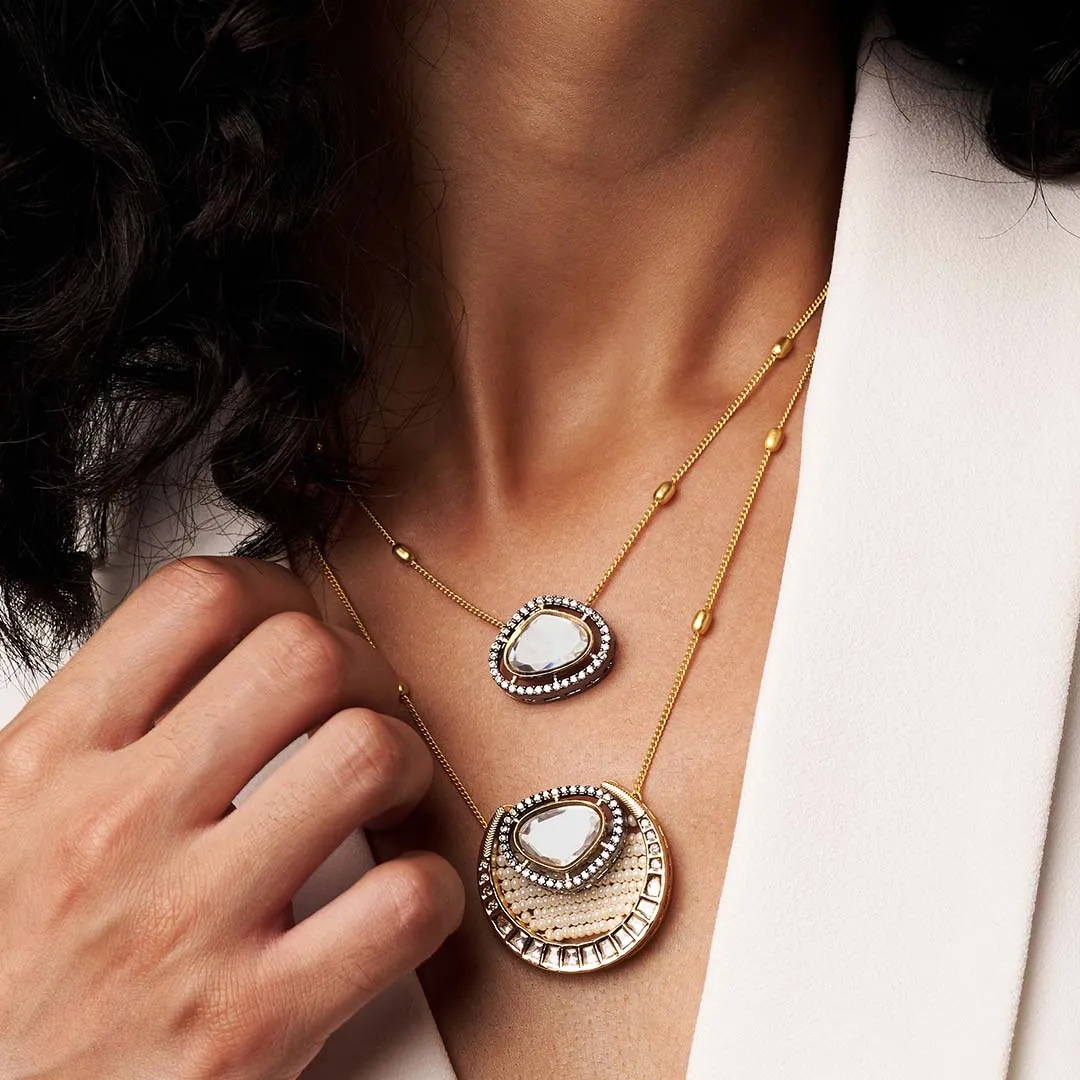 Layered Dainty Necklace With Polki - JUJBR23N11
