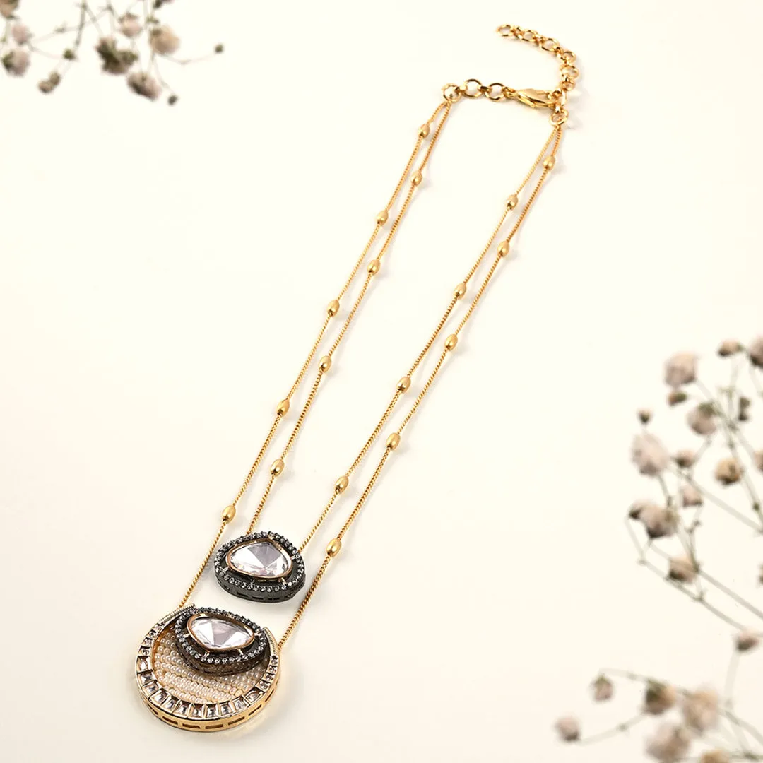 Layered Dainty Necklace With Polki - JUJBR23N11