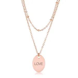 LOVCIA Elegant Double Chain LOVE Pendant Necklace in Rose Gold Finish