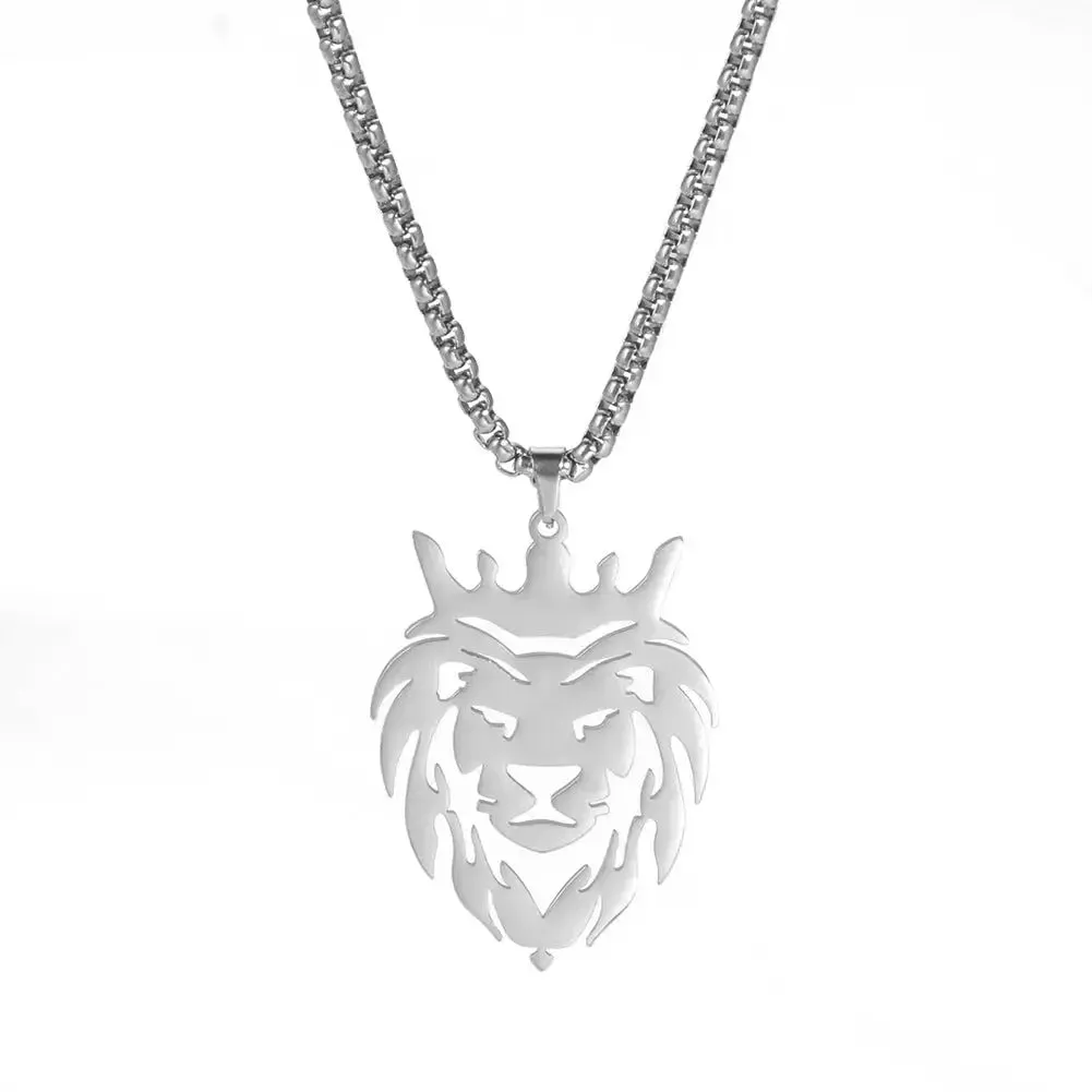 LOVCIA Lion King Stainless Steel Gold Plated Box Chain Pendant - Men's Hip-hop Necklace
