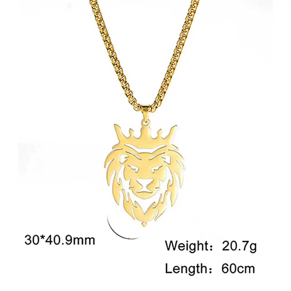 LOVCIA Lion King Stainless Steel Gold Plated Box Chain Pendant - Men's Hip-hop Necklace