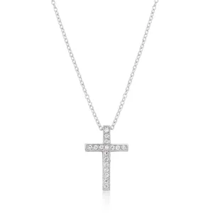 LOVCIA Radiant Rhodium Filigree Heart Cross Necklace