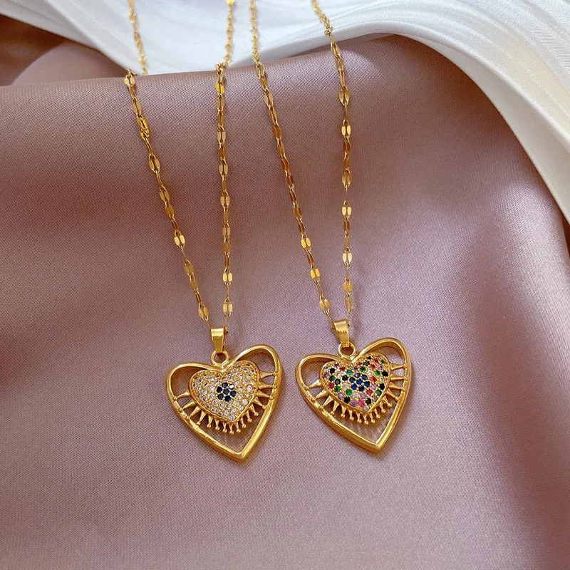 Luxury Zircon Crystal Big Heart Pendant Necklace
