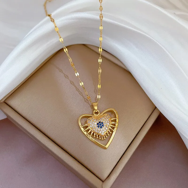 Luxury Zircon Crystal Big Heart Pendant Necklace