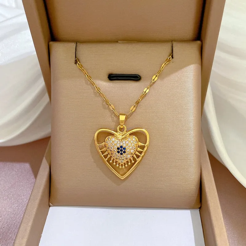 Luxury Zircon Crystal Big Heart Pendant Necklace