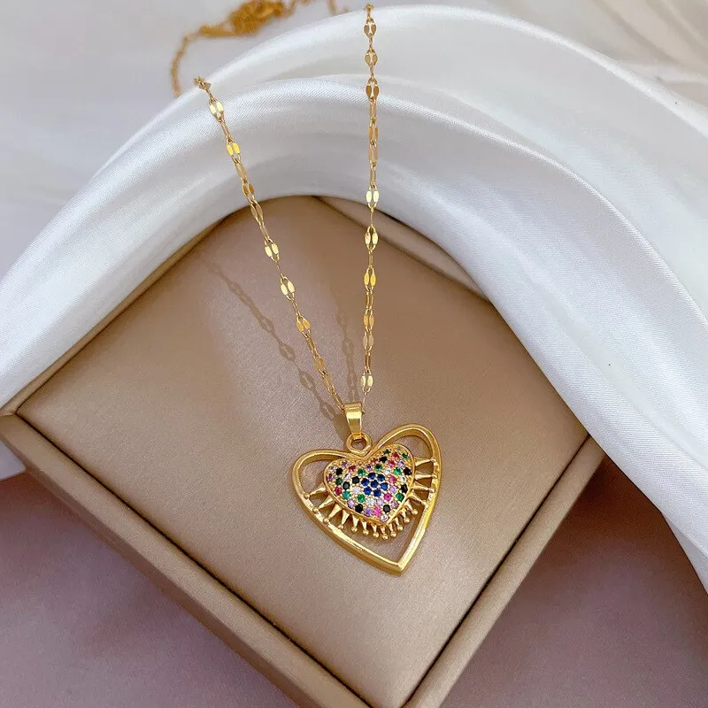 Luxury Zircon Crystal Big Heart Pendant Necklace