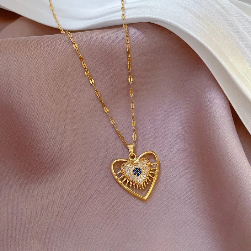 Luxury Zircon Crystal Big Heart Pendant Necklace