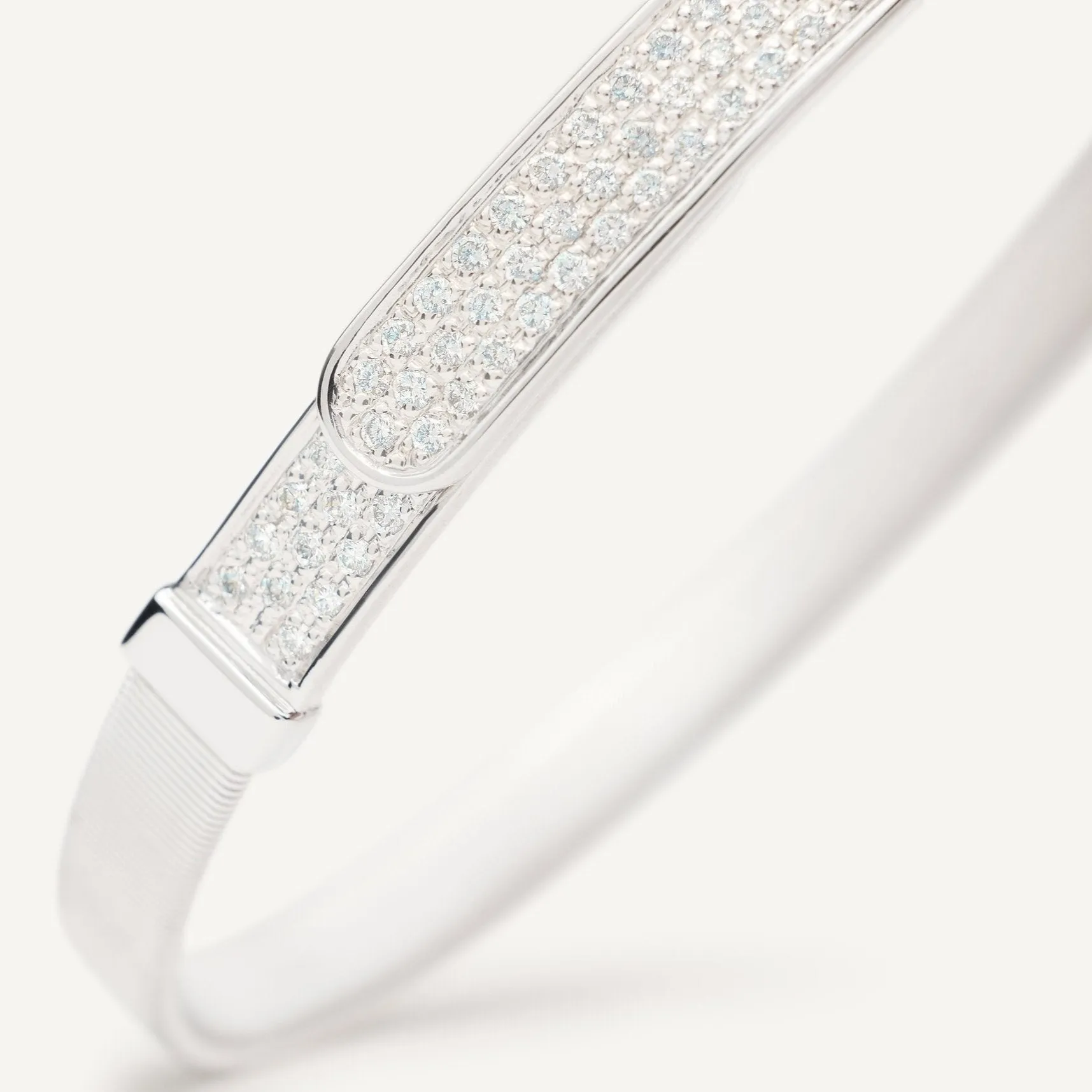 Marco Bicego Masai 18K White Gold and Diamond Pavé Thin Bangle Bracelet
