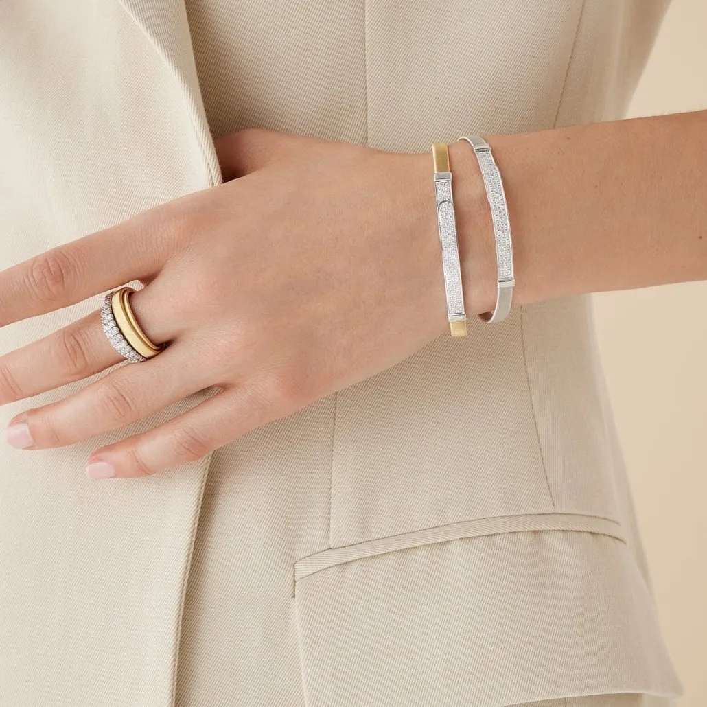 Marco Bicego Masai 18K White Gold and Diamond Pavé Thin Bangle Bracelet