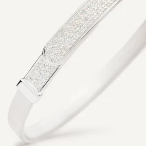 Marco Bicego Masai 18K White Gold and Diamond Pavé Thin Bangle Bracelet