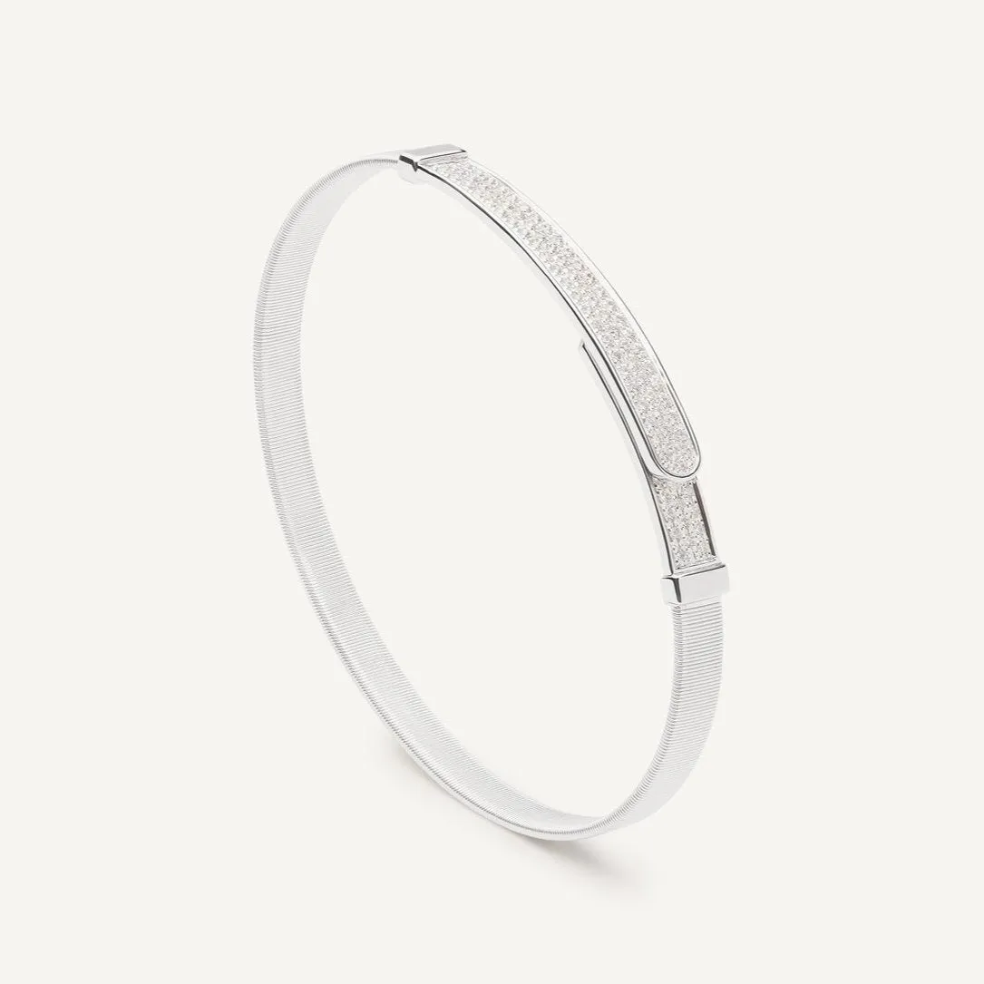 Marco Bicego Masai 18K White Gold and Diamond Pavé Thin Bangle Bracelet
