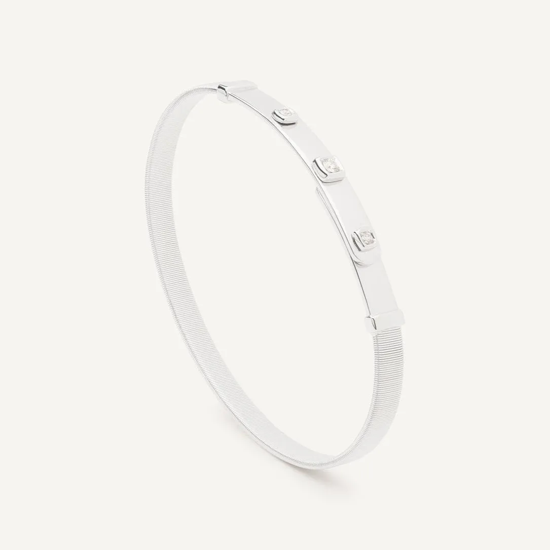 Marco Bicego Masai 18k White Gold and Diamonds Thin Bangle Bracelet