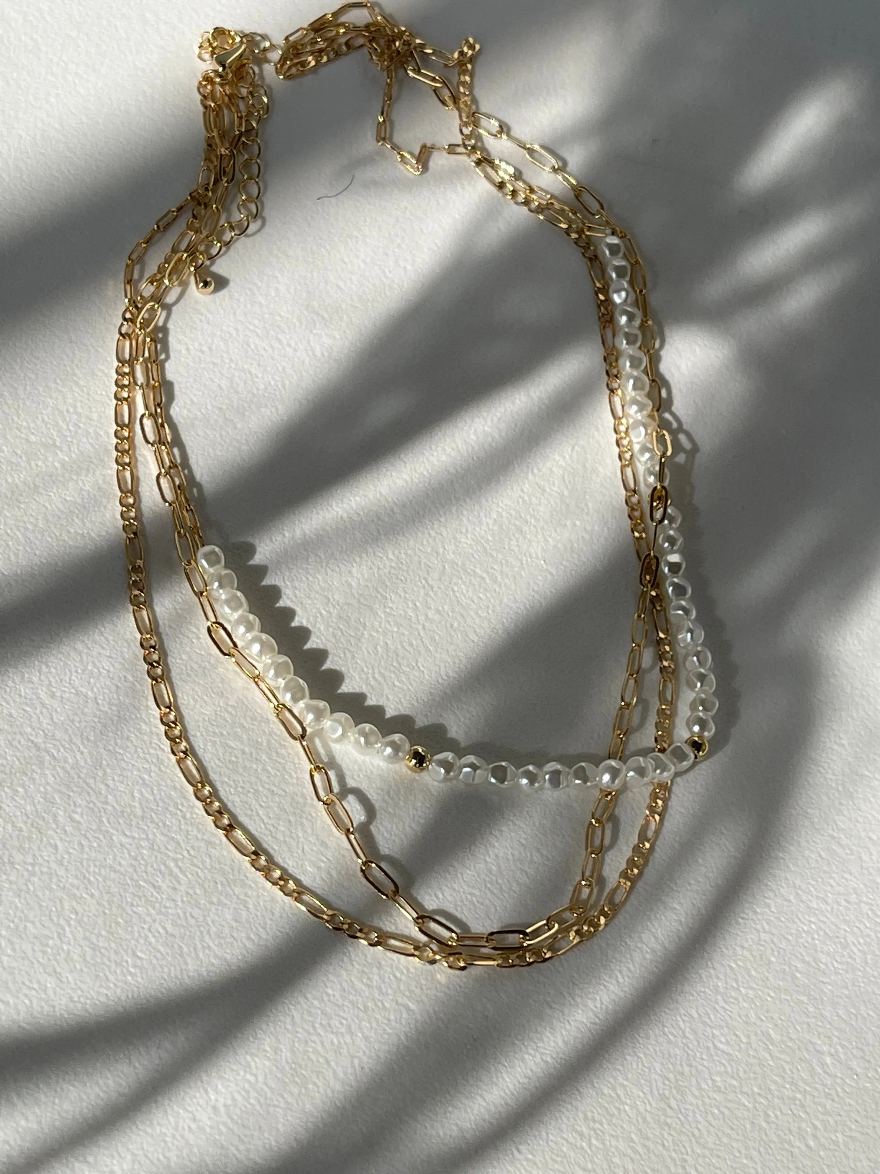 Margaret Organic Pearl Bead Charm Layered Necklace In Gold