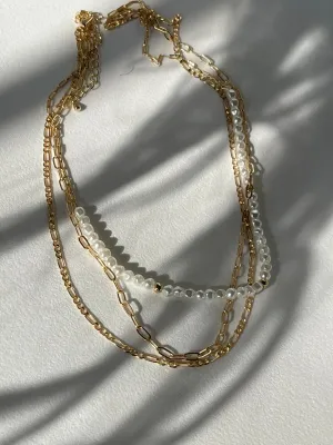 Margaret Organic Pearl Bead Charm Layered Necklace In Gold