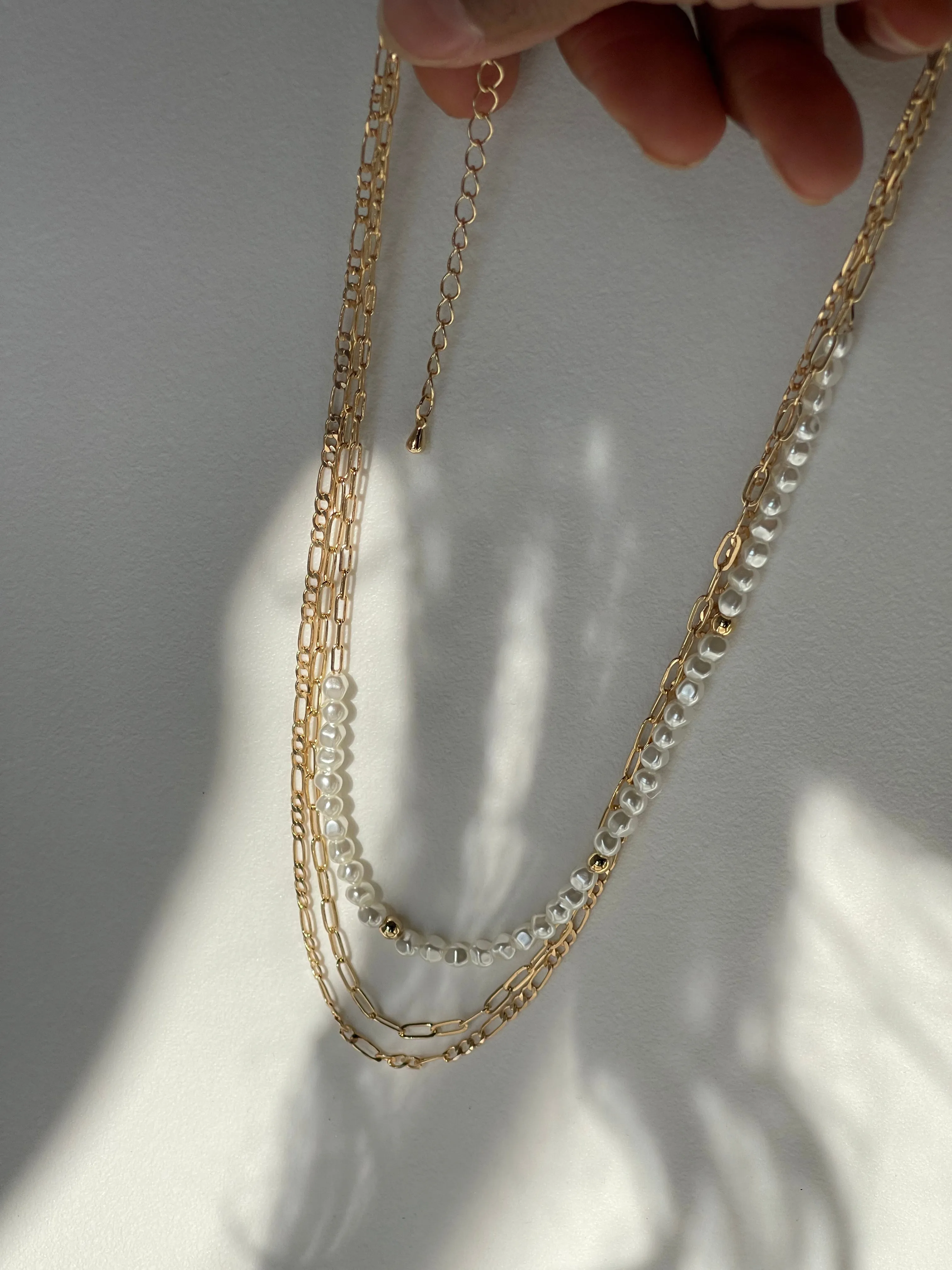 Margaret Organic Pearl Bead Charm Layered Necklace In Gold