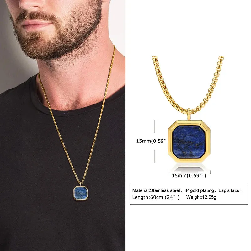 Men Pendant Necklce Geometric,Tiger's Eye Stone Necklace Lapis Lazuli Stone Pendant