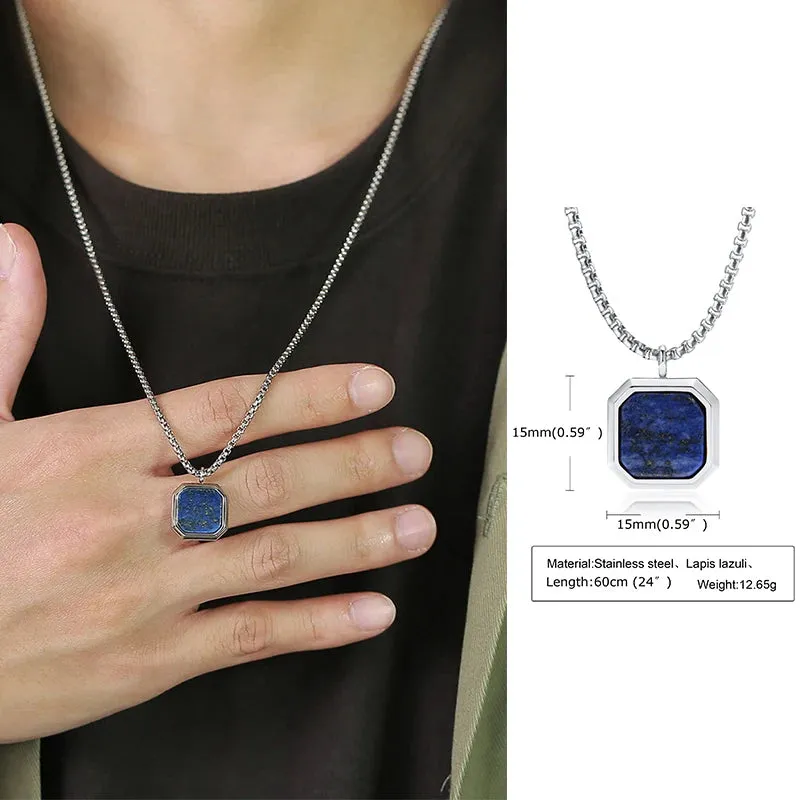 Men Pendant Necklce Geometric,Tiger's Eye Stone Necklace Lapis Lazuli Stone Pendant