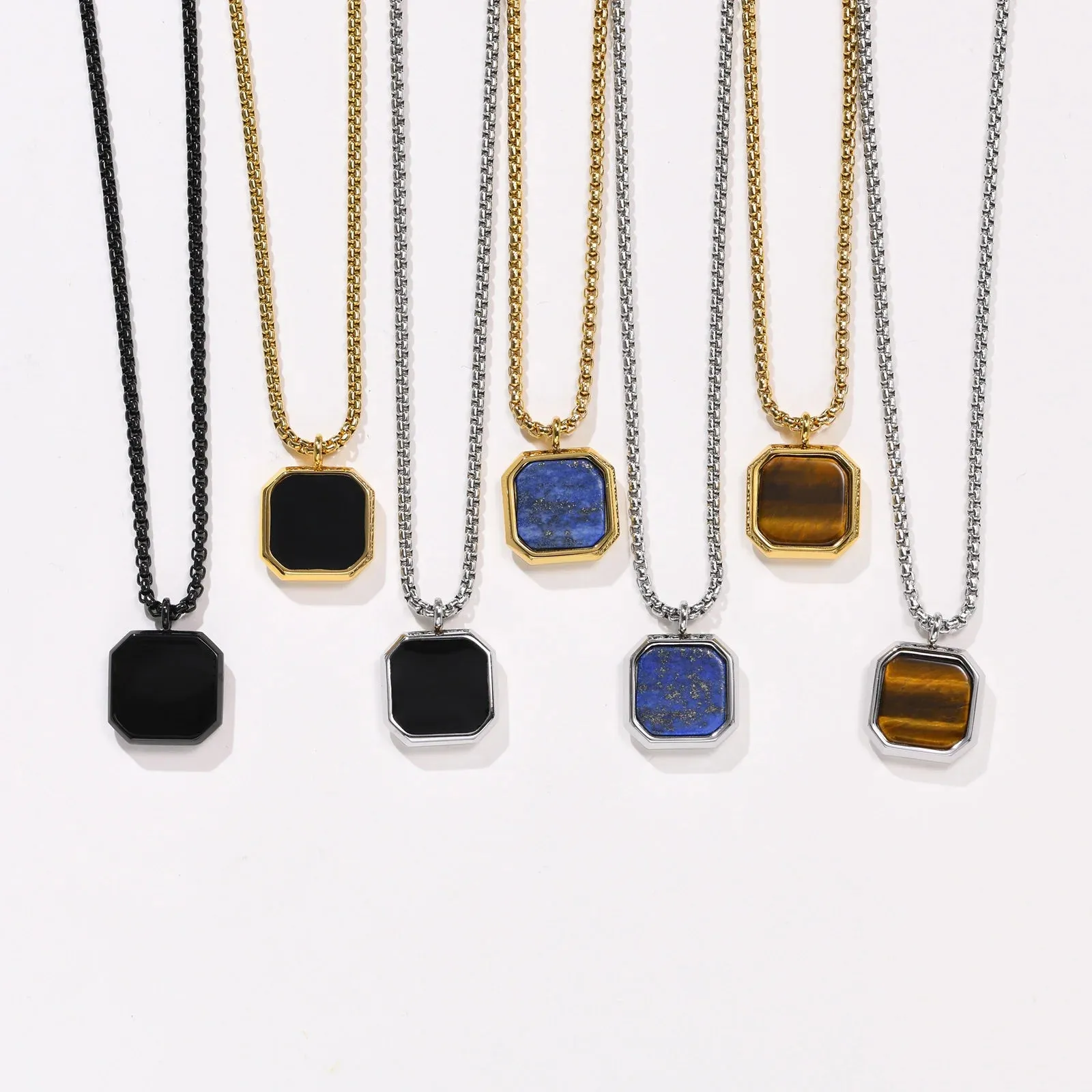 Men Pendant Necklce Geometric,Tiger's Eye Stone Necklace Lapis Lazuli Stone Pendant