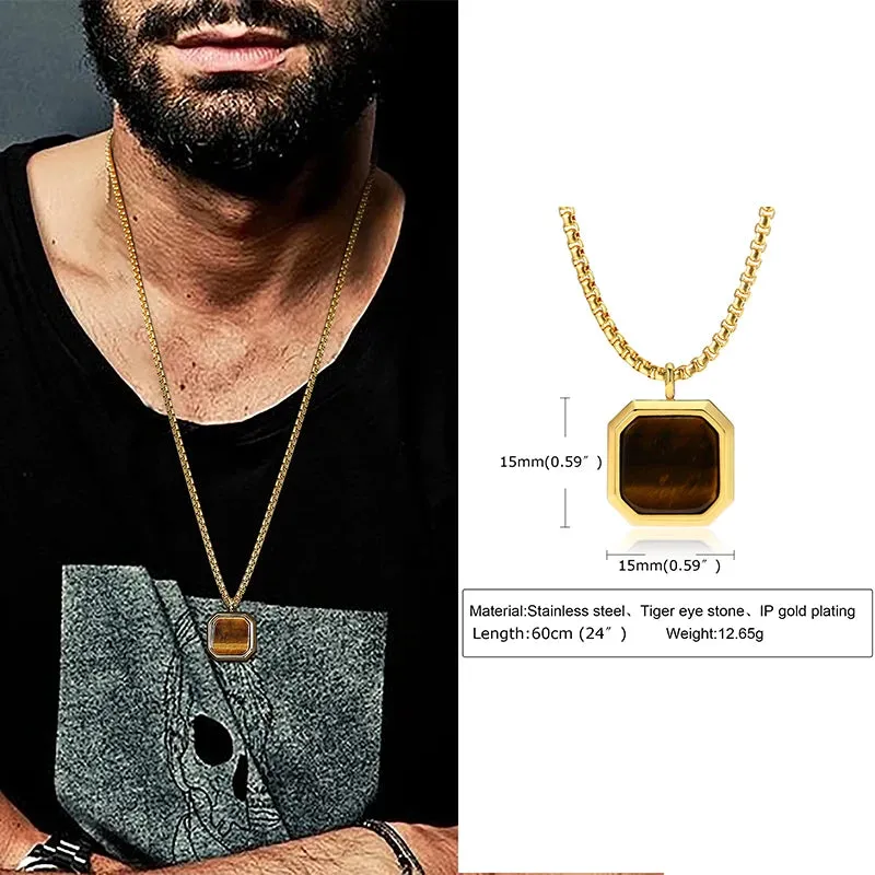 Men Pendant Necklce Geometric,Tiger's Eye Stone Necklace Lapis Lazuli Stone Pendant