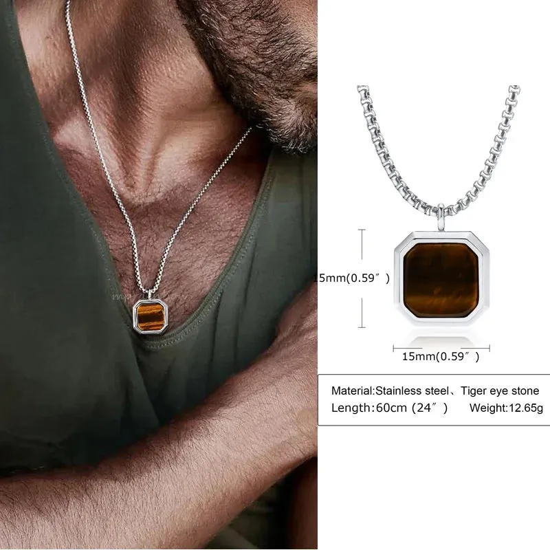 Men Pendant Necklce Geometric,Tiger's Eye Stone Necklace Lapis Lazuli Stone Pendant