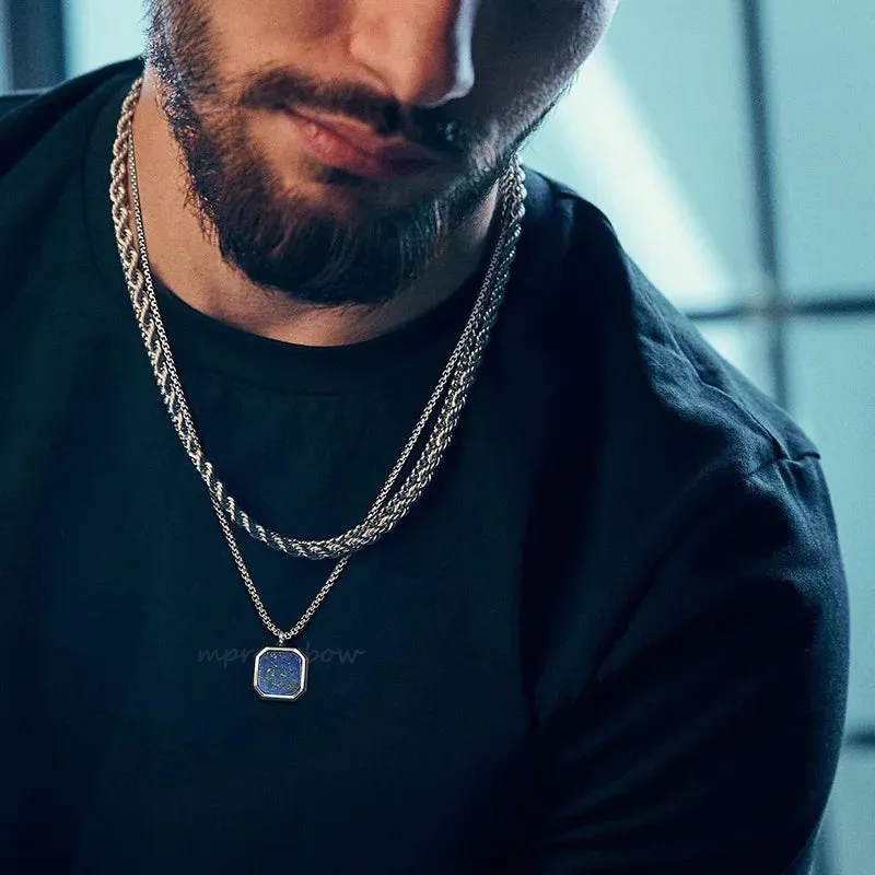 Men Pendant Necklce Geometric,Tiger's Eye Stone Necklace Lapis Lazuli Stone Pendant