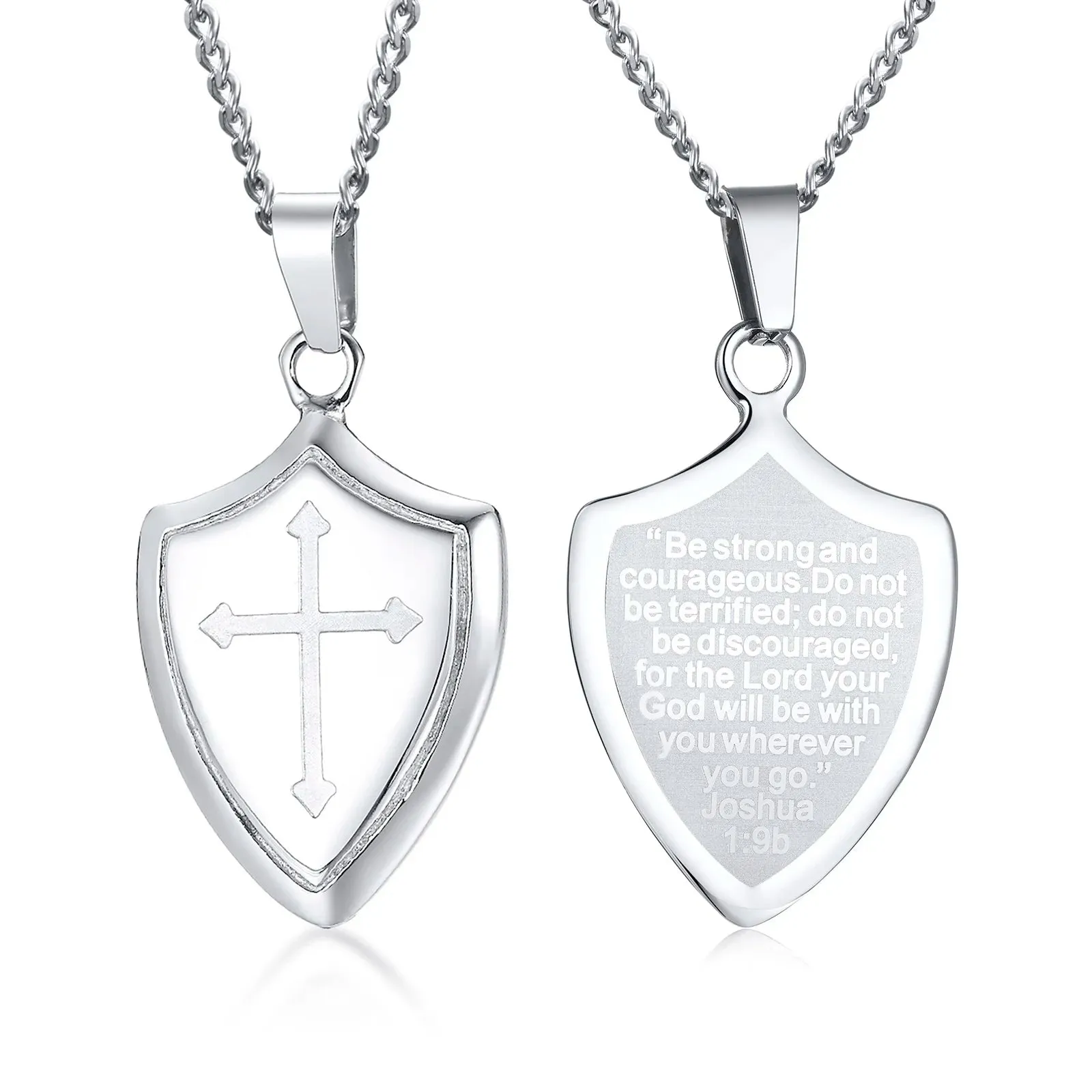 Men Shield Shape Cross Pendant Necklace