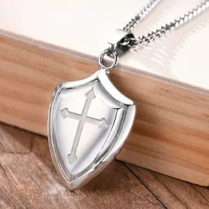 Men Shield Shape Cross Pendant Necklace