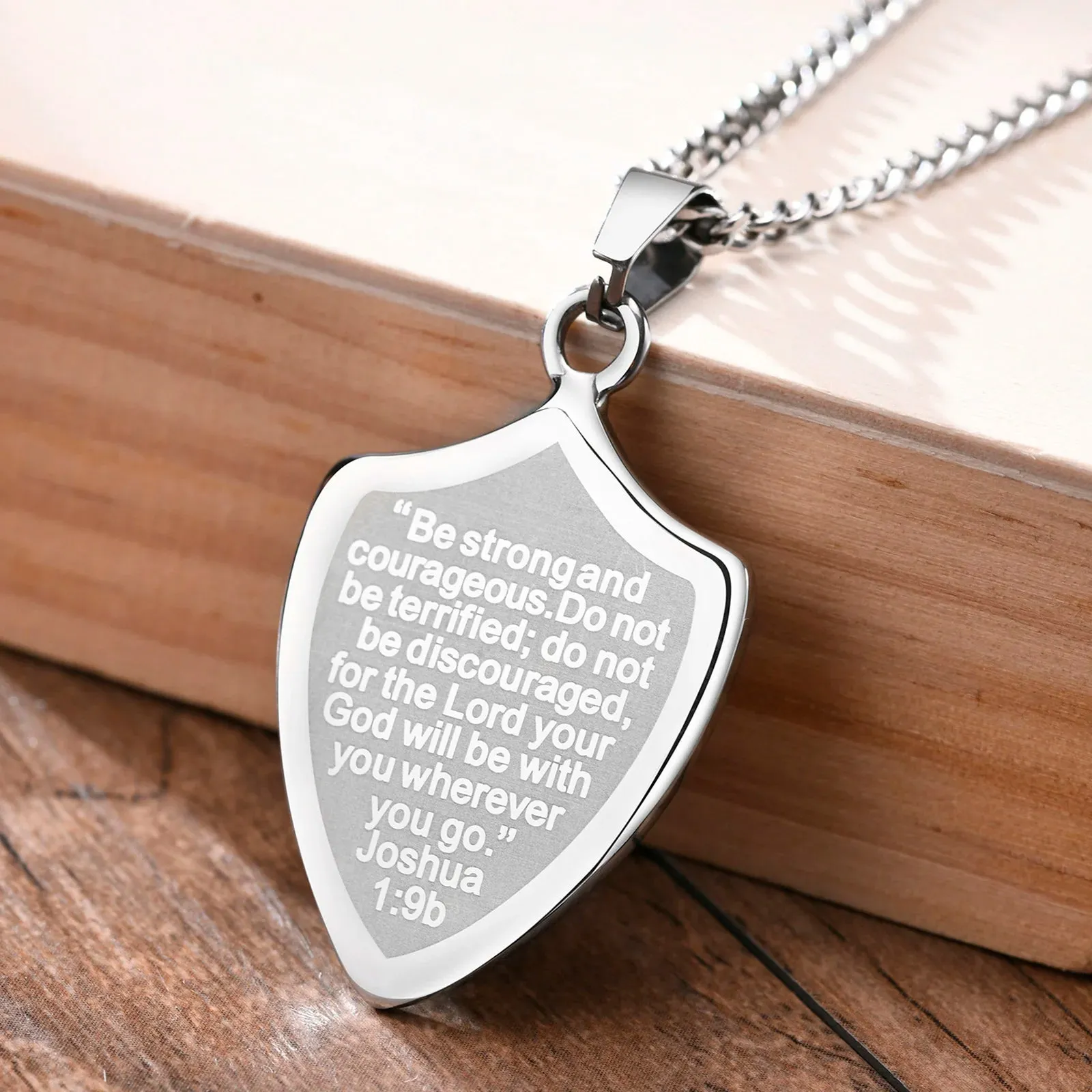 Men Shield Shape Cross Pendant Necklace