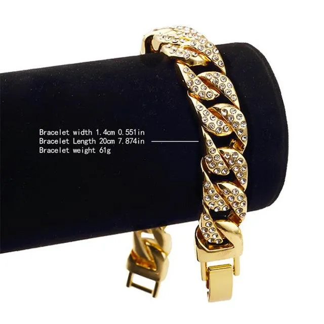 Men's Luxury CZ Crystal Golden Hip Hop Cuban Bracelets & Bangles