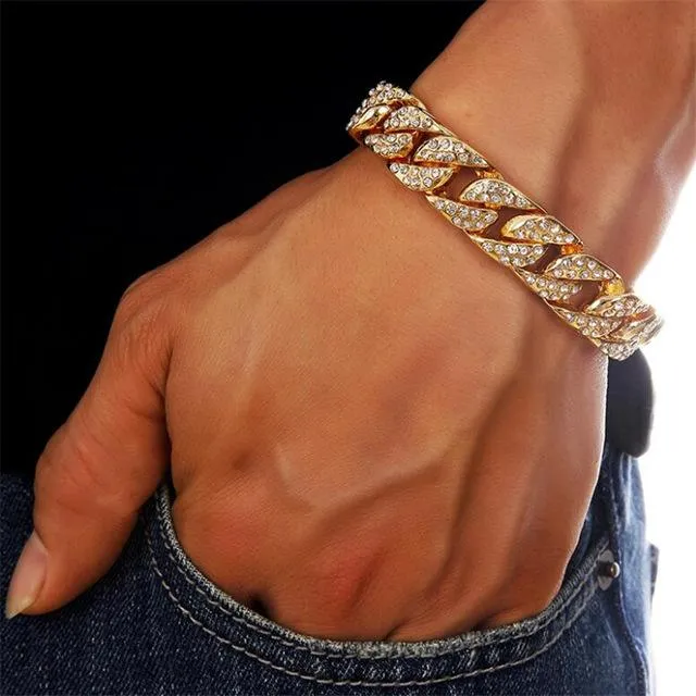 Men's Luxury CZ Crystal Golden Hip Hop Cuban Bracelets & Bangles
