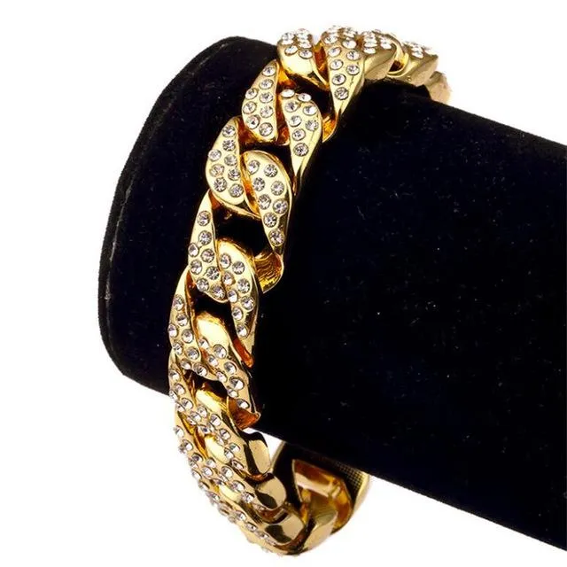 Men's Luxury CZ Crystal Golden Hip Hop Cuban Bracelets & Bangles