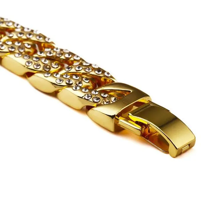 Men's Luxury CZ Crystal Golden Hip Hop Cuban Bracelets & Bangles