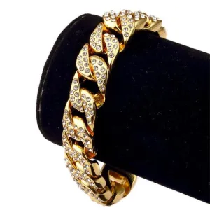 Men's Luxury CZ Crystal Golden Hip Hop Cuban Bracelets & Bangles