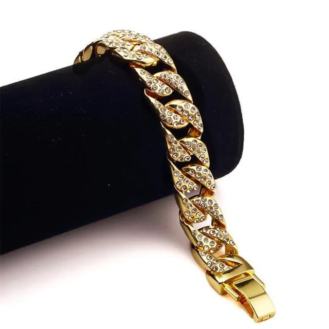 Men's Luxury CZ Crystal Golden Hip Hop Cuban Bracelets & Bangles