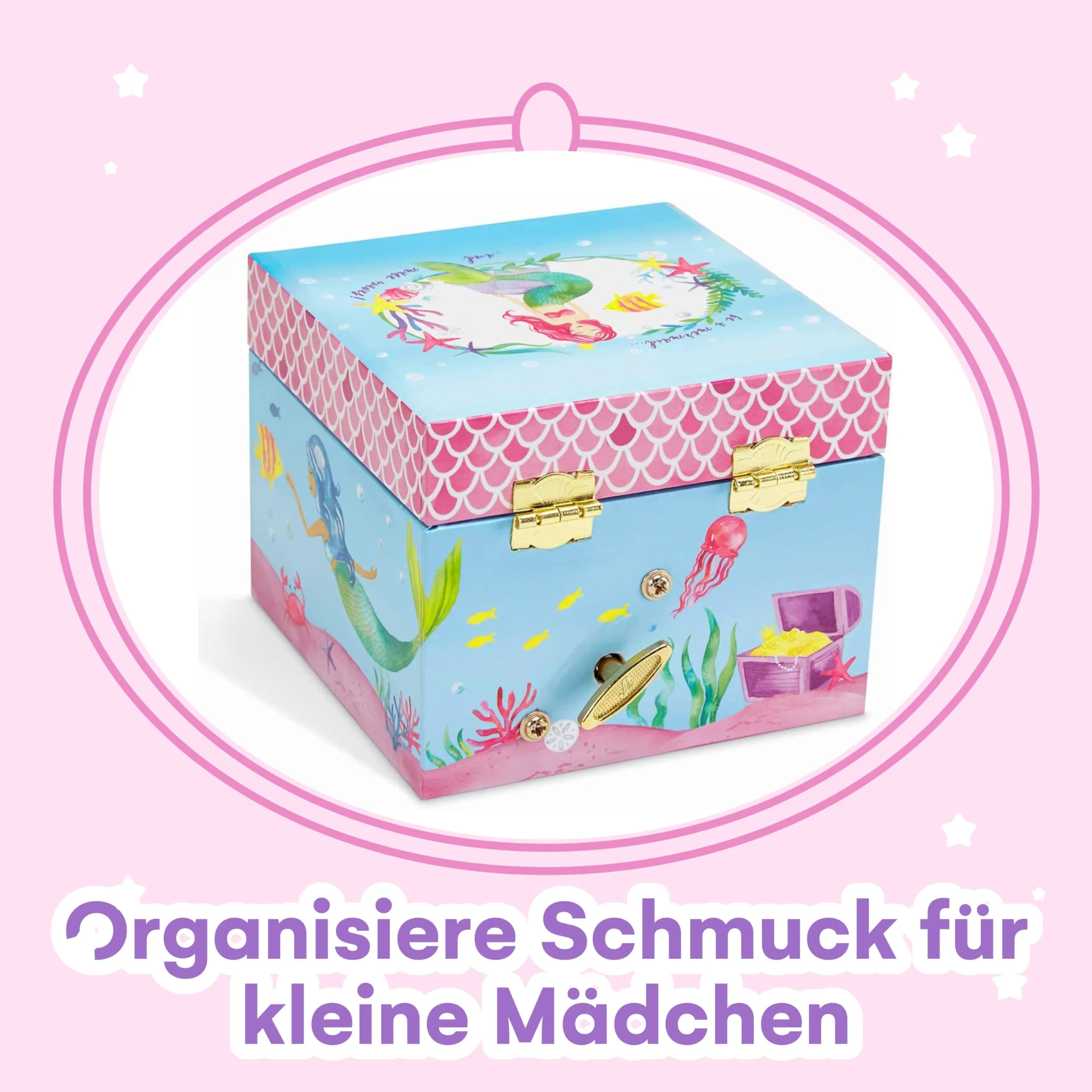 Mermaid music box jewelry box, underwater design with pull-out compartment