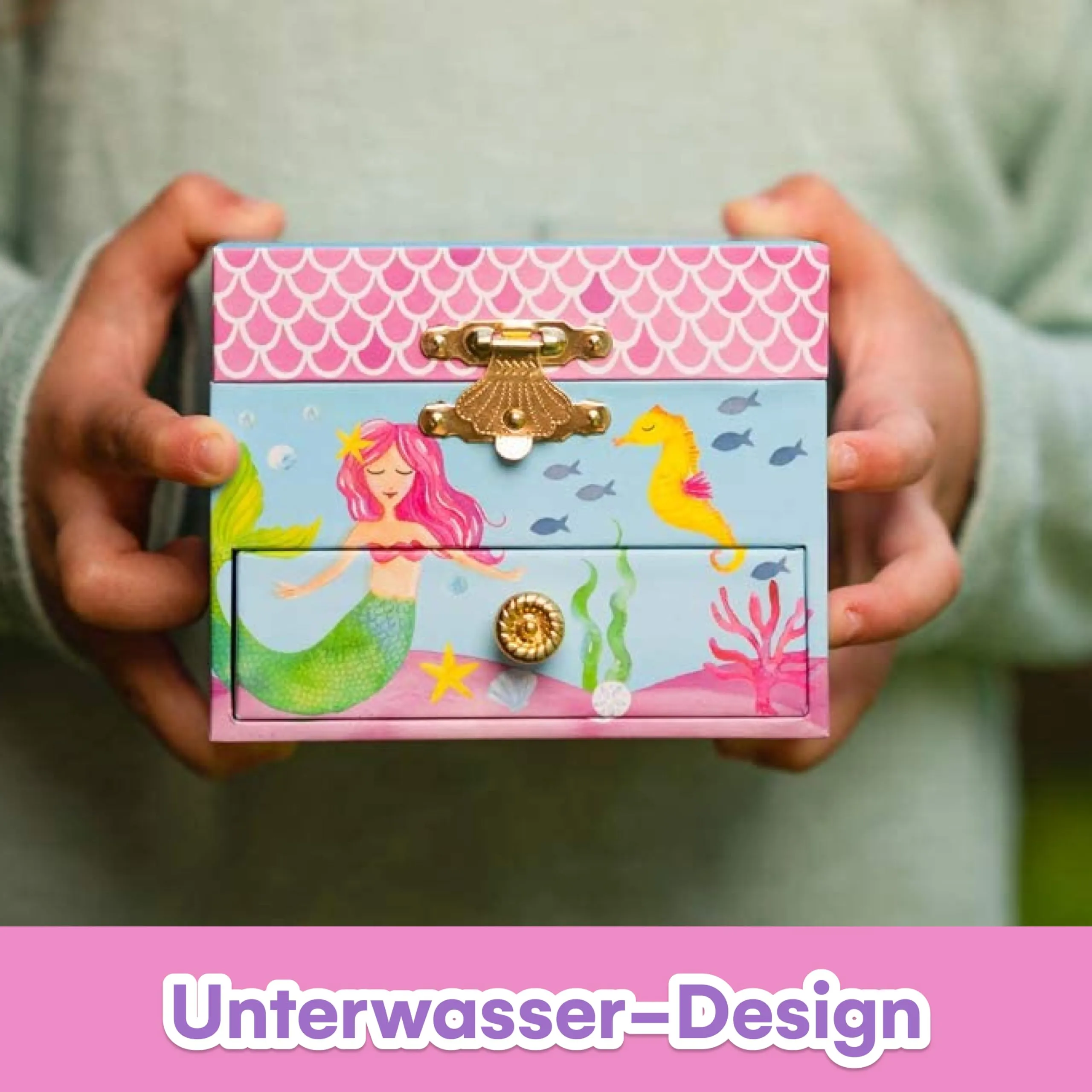 Mermaid music box jewelry box, underwater design with pull-out compartment