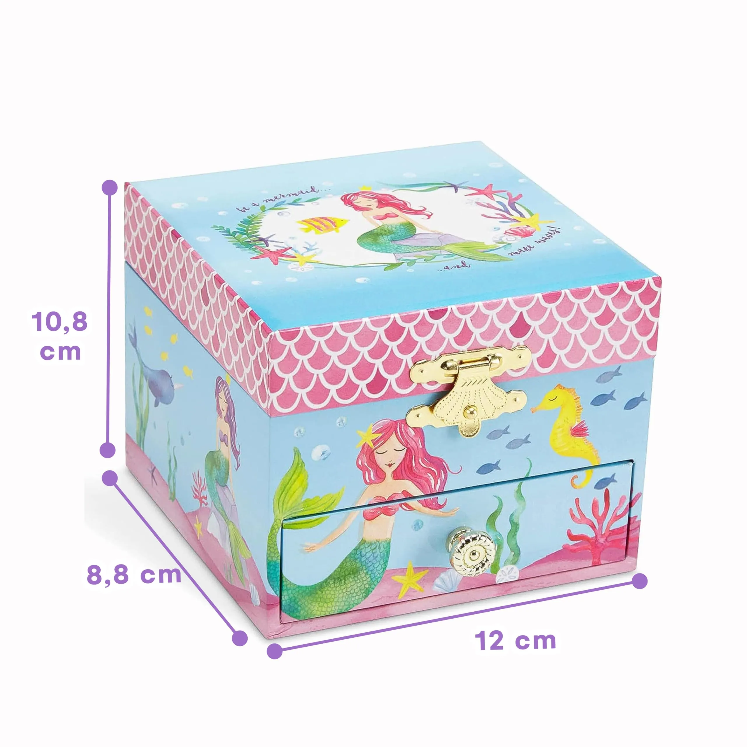 Mermaid music box jewelry box, underwater design with pull-out compartment