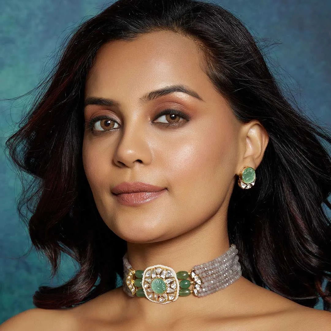 Multi Colour Beaded Polki choker Set - MRJBR23NS 14