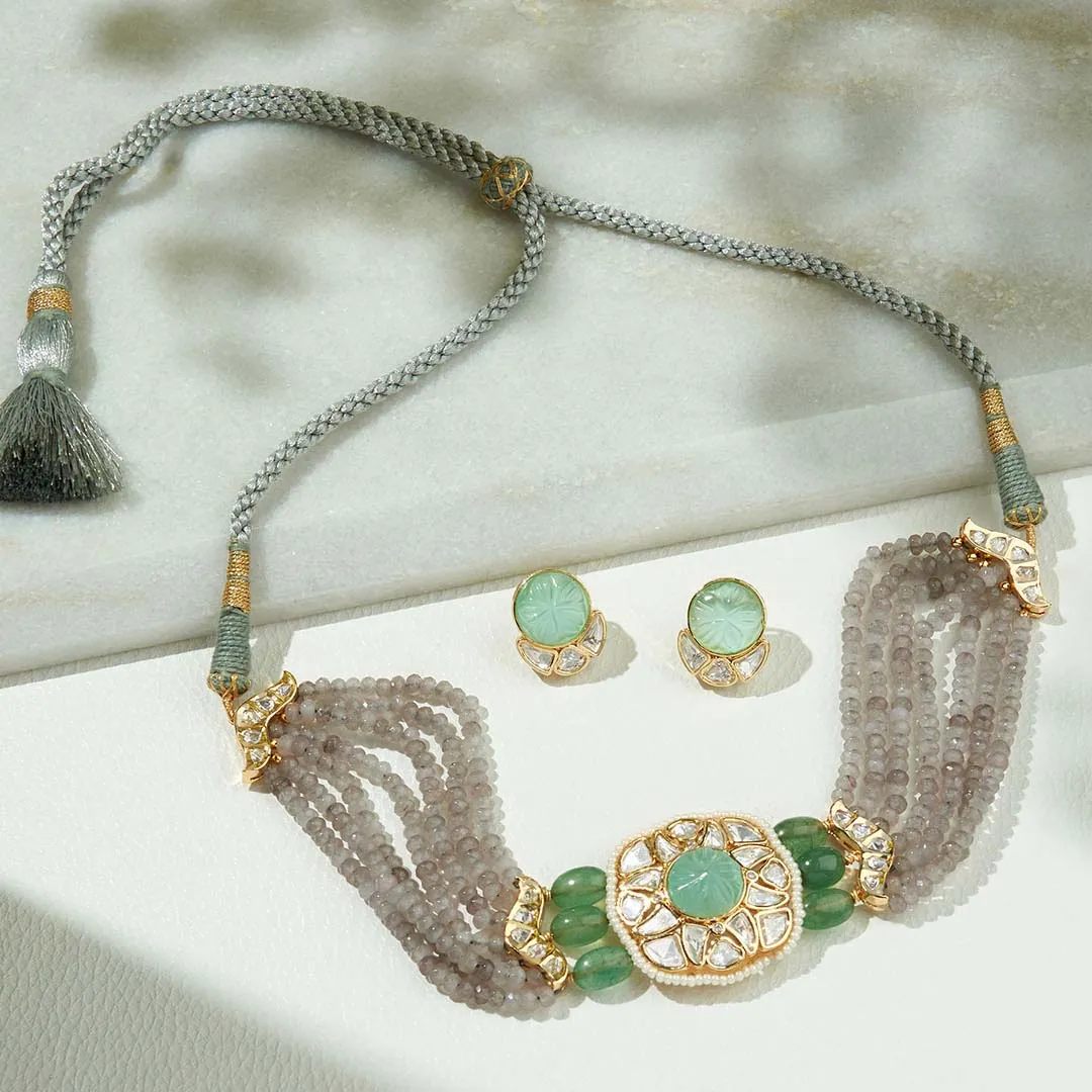 Multi Colour Beaded Polki choker Set - MRJBR23NS 14