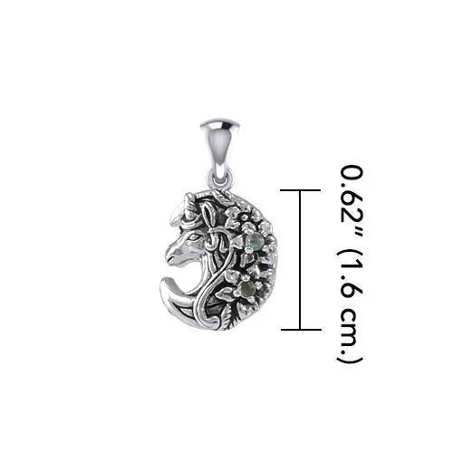 Mythical Moon Unicorn Silver Pendant with Gemstone TPD5406