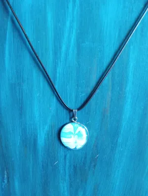 Necklace-Green White Teal Large Round Pendent