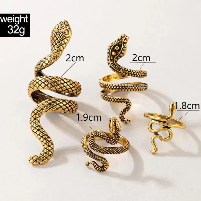 Neo-Gothic Four Ring Serpentine Set "Majestic Serpents"