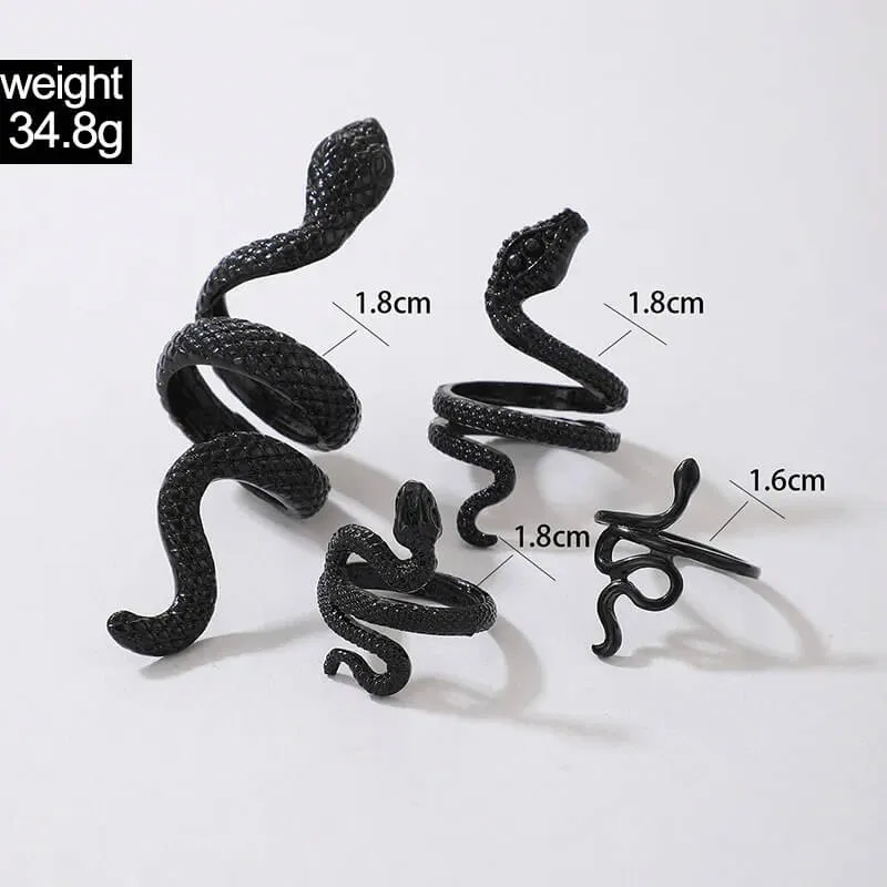 Neo-Gothic Four Ring Serpentine Set "Majestic Serpents"